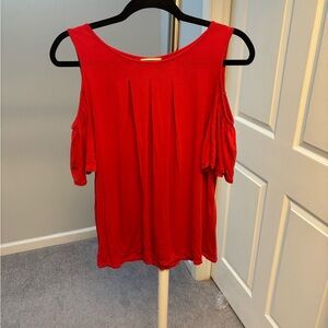 Max Studio Pleated Red Cold Shoulder Top